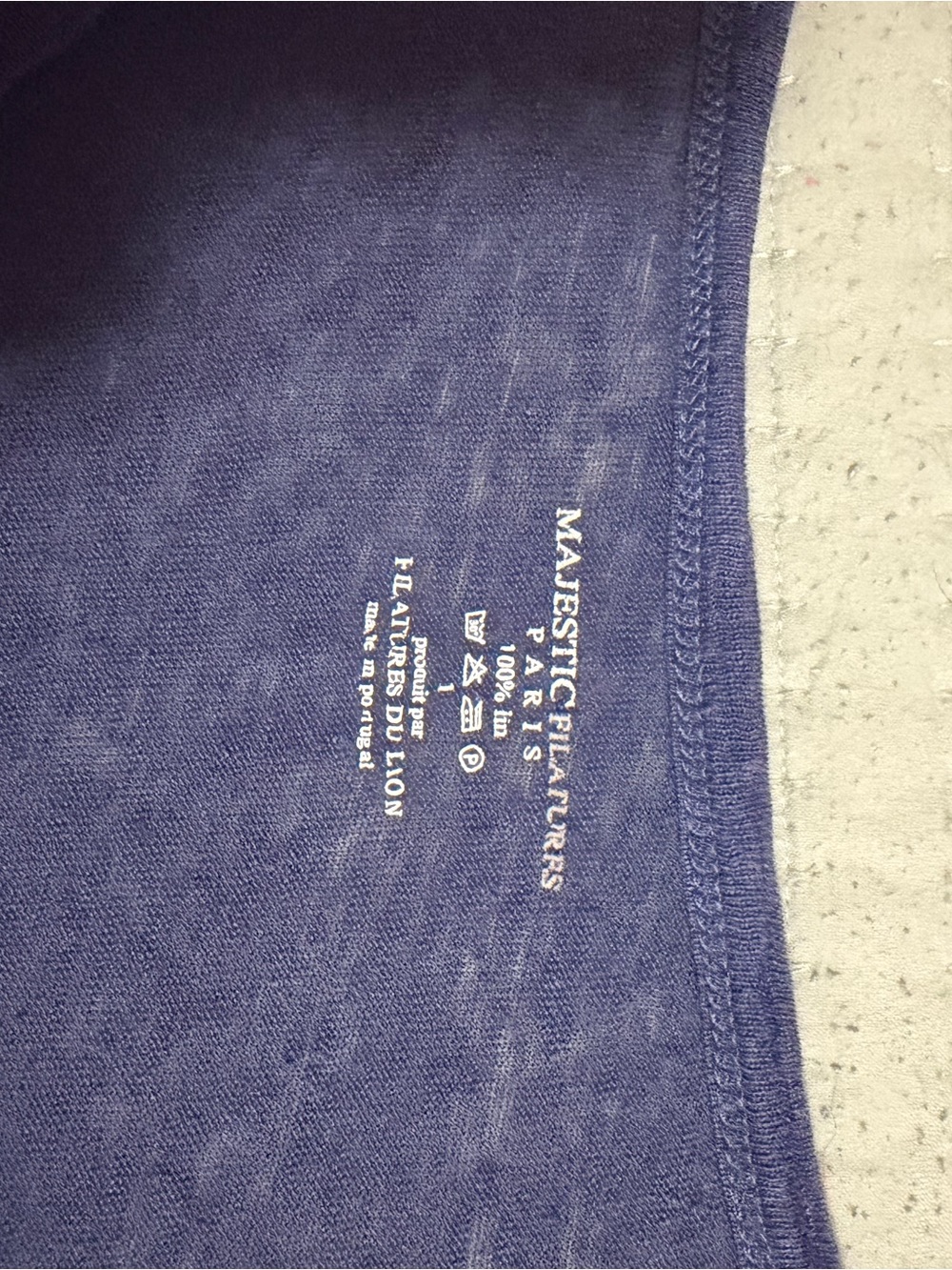 Majestic Filatures 100% Linen Stretch V-Neck Short Sleeve Blue Tee Sz 1 - Picture 2 of 3